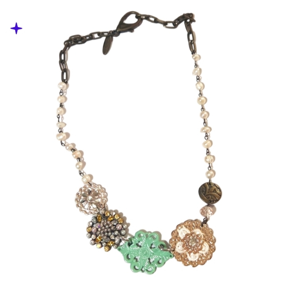 Vintage victorian style statement necklace genuine pearls